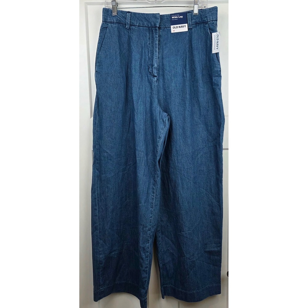 OLD NAVY Women Wide Leg Full Length Extra High Rise Adjustable Waist Jeans 10